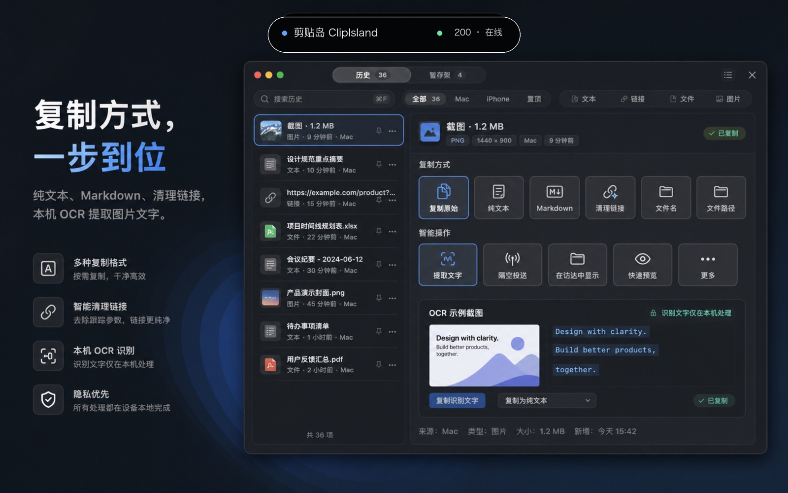 智能复制与 OCR